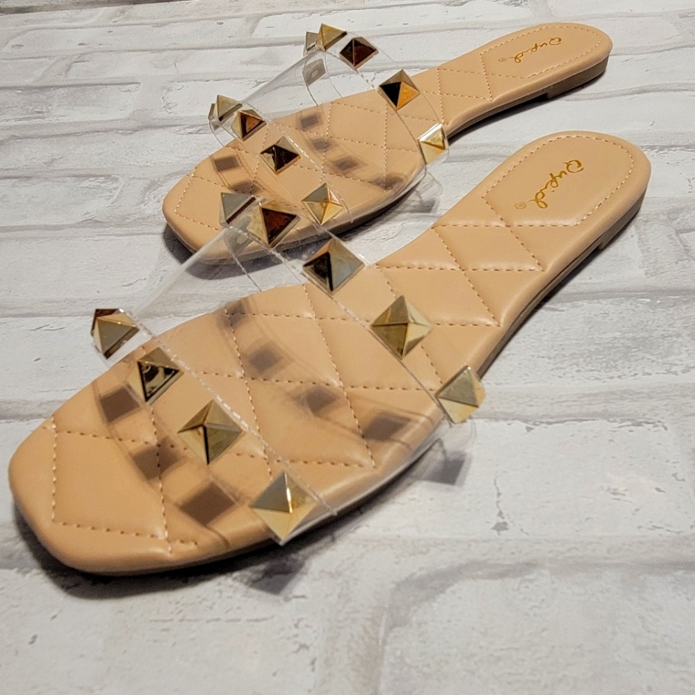Clear Studded Slides -Sandals - Picture 1 of 5